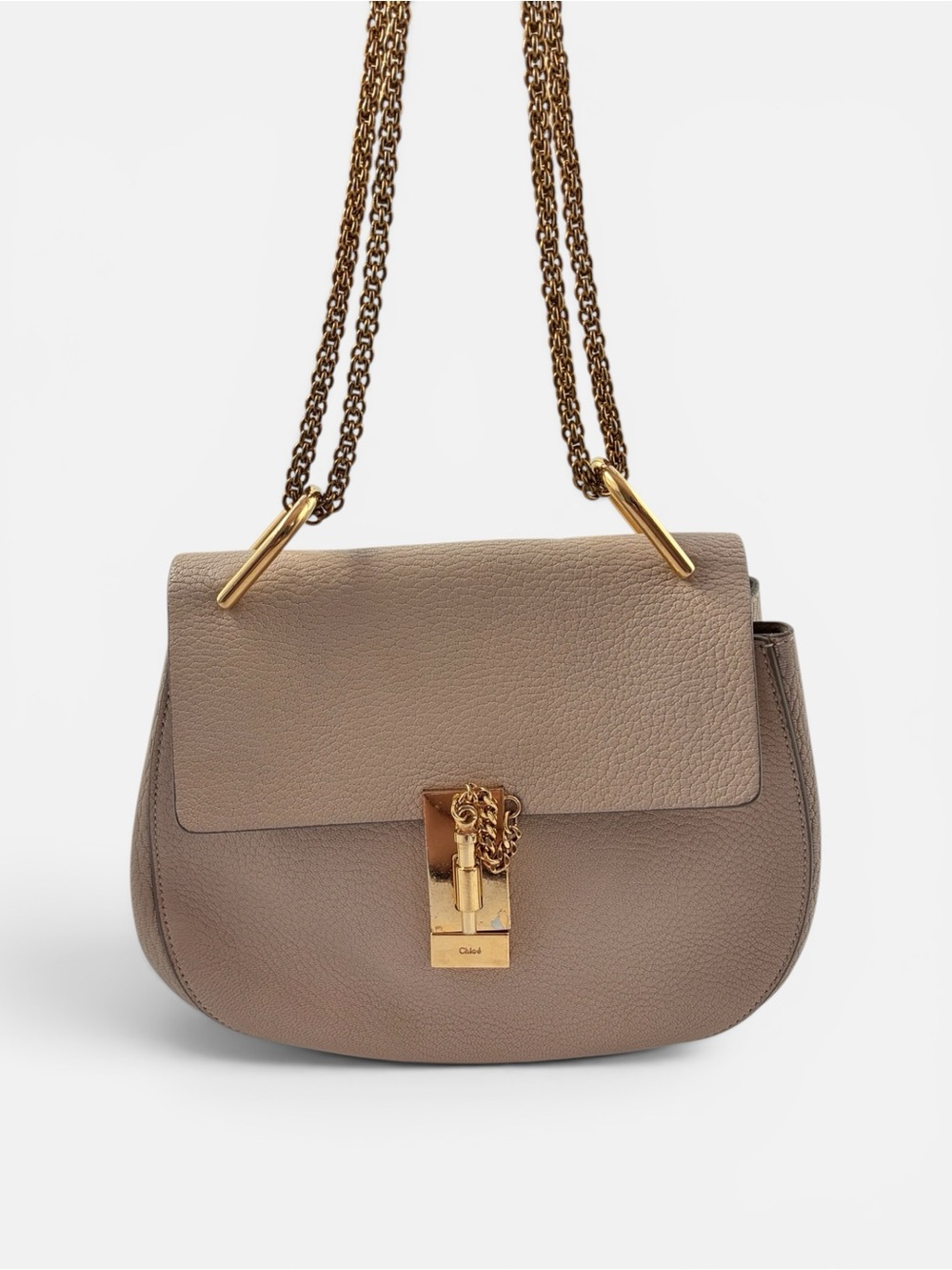 Chloe Drew Taupe Crossbody Bag with Gold Hardware